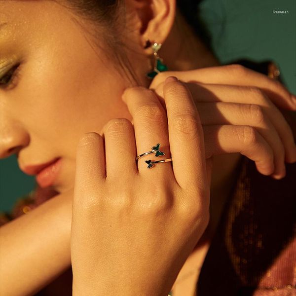 Cluster Rings Green Cute Butterfly Thin Simple Silver Colour Regolabile Dito indice per le donne Dainty Elegant Jewelry Gifts