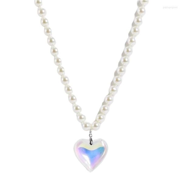 Ketten Harz Liebe Herz Anhänger Perlenkette Barock-Perlen Strang Kette für Frauen