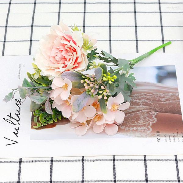 Flores decorativas 30 cm de seda hortênsia rosa artificial pequeno buquê para casamento decoração de casa branca falsa arranjo de flores a granel