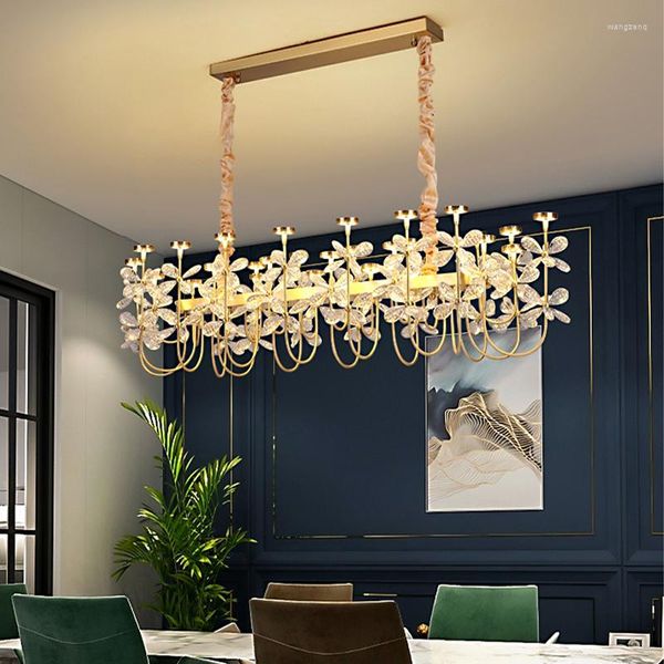 Anhänger Lampen Nordic Moderne Luxus Kristall Blume Lichter LED Lüster Kupfer Hängen Wohnzimmer Schlafzimmer Wohnkultur