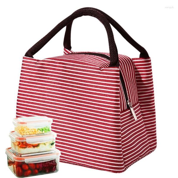 Set di stoviglie Scatola termica per il pranzo con borsa a mano Bento a righe Dispositivo di raffreddamento termico riutilizzabile a prova di perdite di grande capacità per l'ufficio di viaggio