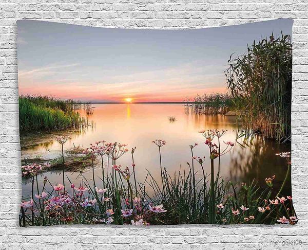 Tapeçarias Decoração Primavera Floral Paisagem Foto Estônia Lago Natureza Tapeçaria Pôr do Sol Paisagem Pendurado na Parede 230x180cm R230710