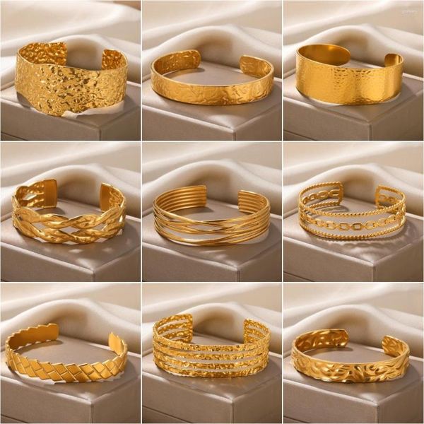 Bangle Basit Bangles Pulseras Mujer Paslanmaz Çelik Bilezik Kadınlar İçin Altın Renk Pulseira Yığılmış Rhombus Manşet Takı