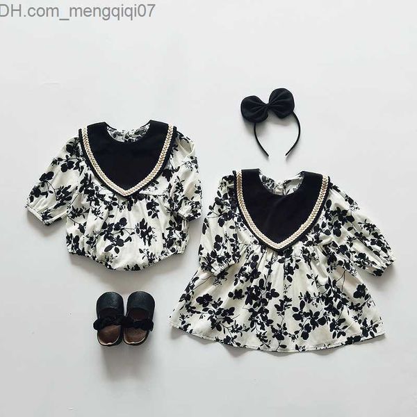 Macacão de bebê Macacão de bebê estampado de flores gola alta manga longa Roupa justa primavera outono algodão triângulo roupas Z230711