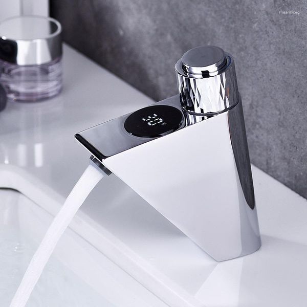 Rubinetti per lavabo da bagno Rubinetto intelligente Rubinetto per lavabo da incasso con display digitale a LED e miscelatore termostatico a freddo Rubinetti