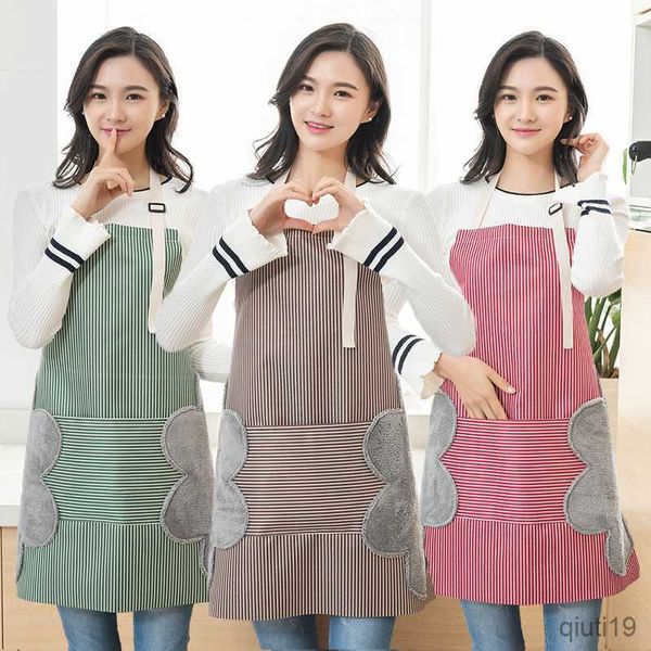 Grembiule da cucina Donna Uomo Grembiule unisex con tasca Chef Cucina Cucina Cotone Strisce lavabili impermeabili R230710