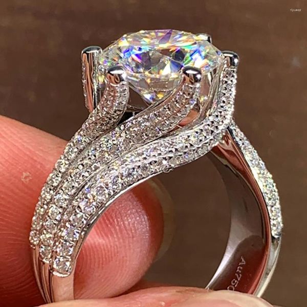Cluster Rings 18K Au750 White Gold Women Wedding Party Noivado Ring 1 2 3 4 5 Round Moissanite Diamond Spin Rows Luxo Trendy