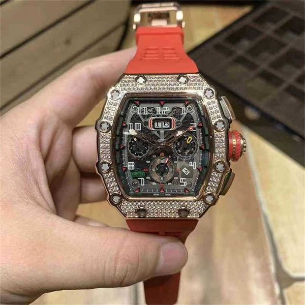 Relógios modernos Relógios Relógios de pulso Designer de luxo Relógio mecânico masculino Richar Milles Negócios Lazer Rm1103 Totalmente automático Mei Gold Full Diamond Tape Fa 4JJY3D