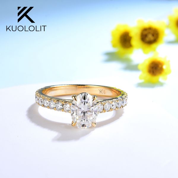 Con pietre laterali Kuololit Anello con diamanti a taglio ovale per donna Solid 10K 14K Oro giallo Solitario Fidanzamento Gioielli regalo di nozze 230710