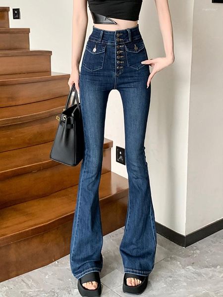 Damen Jeans Einreiher Ausgestellte Frauen 2023 Stretch Skinny Boot-Cut Denim Hosen Mujer Für Große Mädchen Pantalon Mode Hosen Weibliche