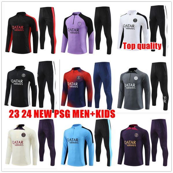 2023 New Paris Tracksuit 2024 Mbappe Kids and Men 23 24 PSGS Тренировочный костюм с длинным рукавом футбольный футбольный набор