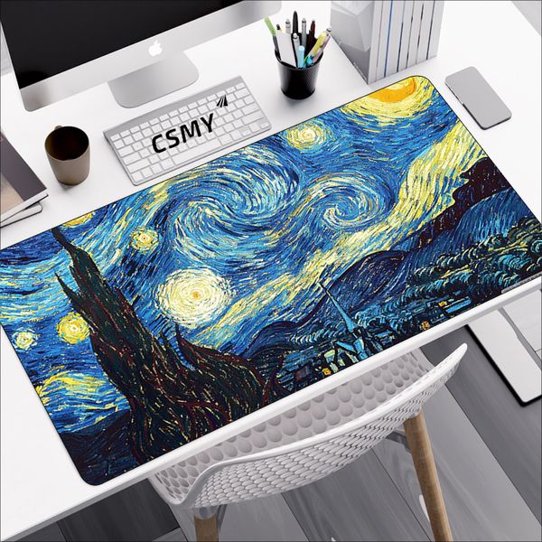 Van Gogh Mauspad, Cartoon, rutschfeste Matte, groß, für PC, Gamer, Schrank, Tastatur, Schreibtischunterlage, Design, Gaming-Zubehör, Computer-Mauspad, XXL