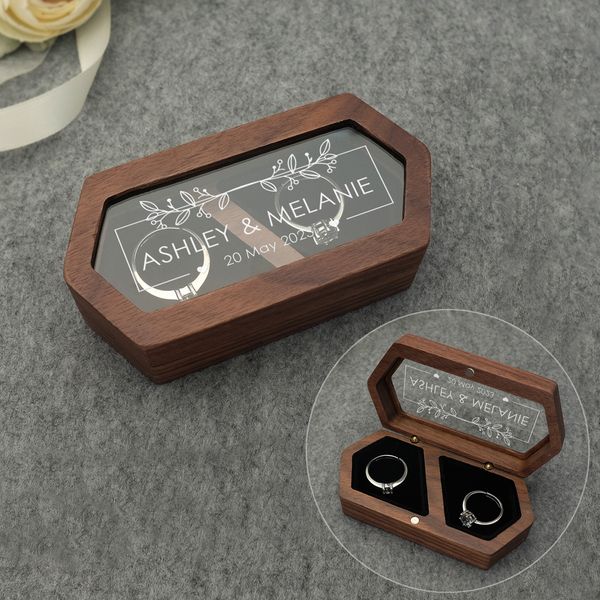 Упаковочные коробки Персонализированное обручальное кольцо коробки для путешествий на ореховое дерево