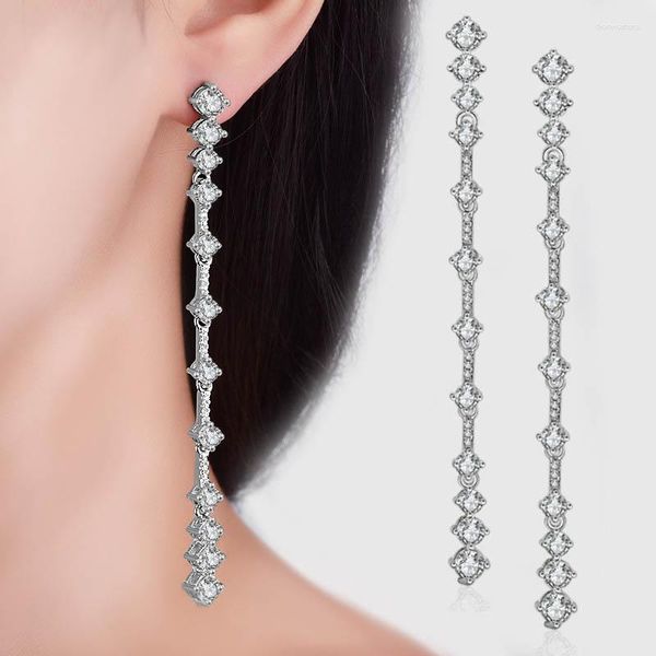 Ohrstecker Lange Quaste Zirkon Würfel CZ String Bar Ohrring Für Frauen Mädchen Dame Edlen Schmuck Geschenk S925 Silber