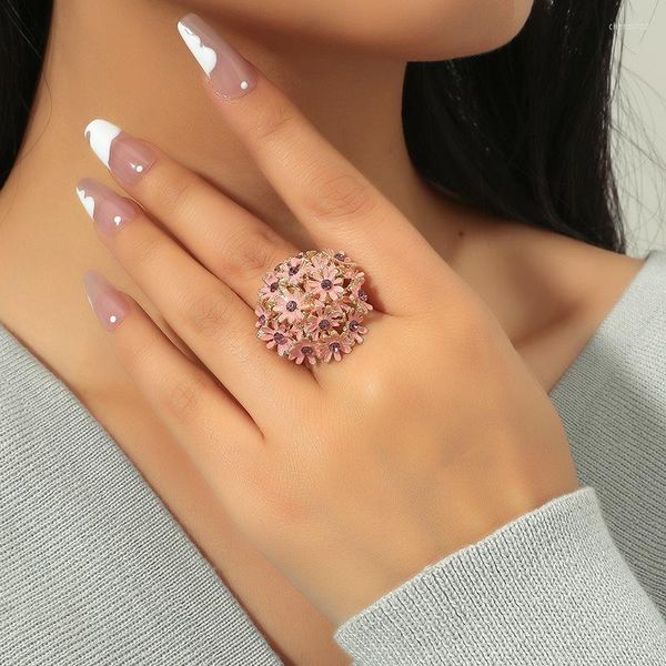 Кластерные кольца Pink Flower India Ring For Women Retro Gold Color сплав сплав.