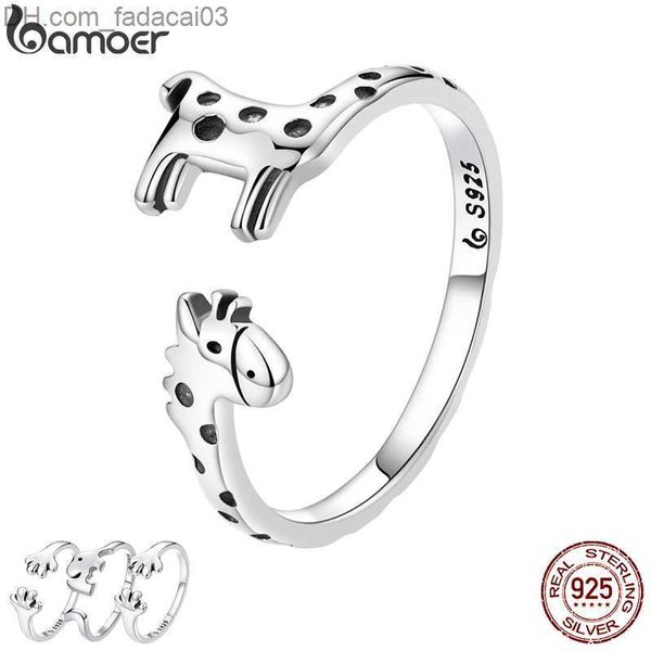 Fedi nuziali Bamoer New Trend Authentic 925 Sterling Silver Giraffe Anello aperto per le donne Dog Claw Elephant Ring Girl Gioielli squisiti Regalo per feste Z230711