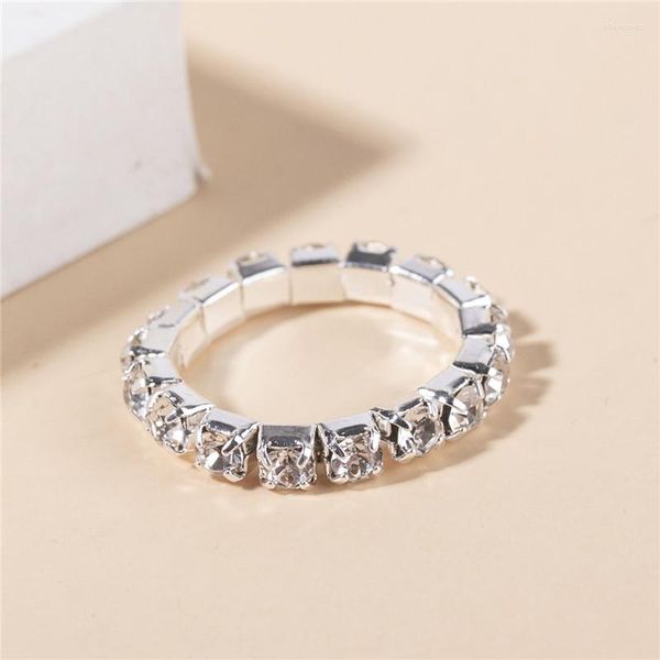 Clusterringen 1 stks Mode Elastisch Zilver Kleur Tone 1 Rij Kristal Strass Vinger Stretch Ring Teen Bruidssieraden Geschenken