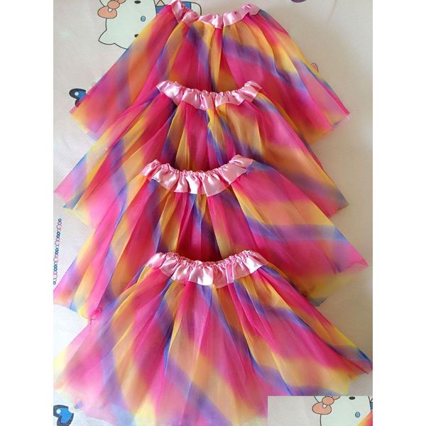 Röcke Neue Regenbogenfarbe Kinder Tutus Rock Tanzkleider Soft Tutu Kleid Ballett 3 Schichten Kinder Pettiskirt Kleidung Drop Lieferung Ba Dh0Mw