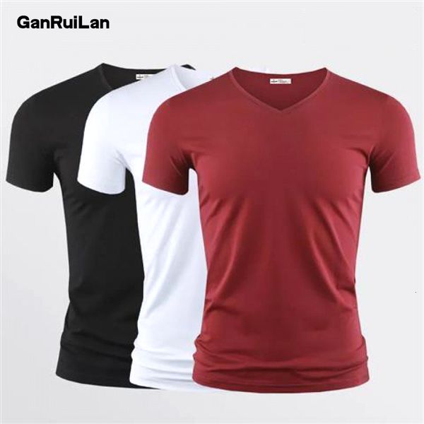 T-Shirts Masculinas T-Shirt Masculina Cor Pura Gola V Manga Curta Tops T-Shirt Masculina Meia-calça Preta Man T-Shirts Fitness Para Roupas Masculinas 230710