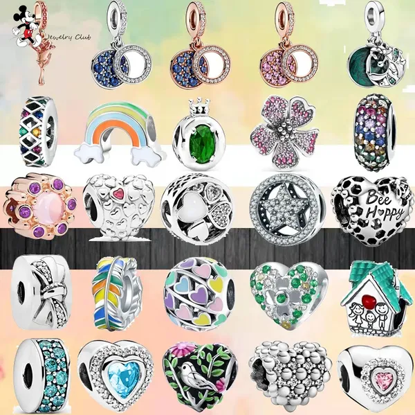 Pandora Charm için 925 Gümüş Boncuklar Takımlar Bilezik Sevimli Kalp Aşk Köpüklü Disk Çift Sallantı Seti