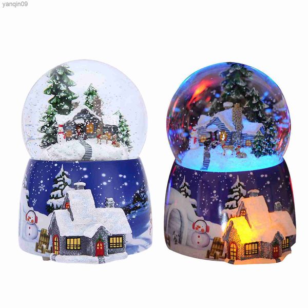 1 adet reçine müzik kutusu kristal top kar küre cam ışıklar hoparlör ile Noel hediyesi Noel baba el sanatları masaüstü dekor l230626