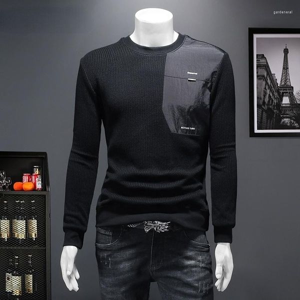 Мужские толстовины 2023 модная сплайсинг вязаная личность рубашка элегантная дизайн повседневная топ -свитер с осенней зимней пуловой свитер мужской одежда мужской одежду