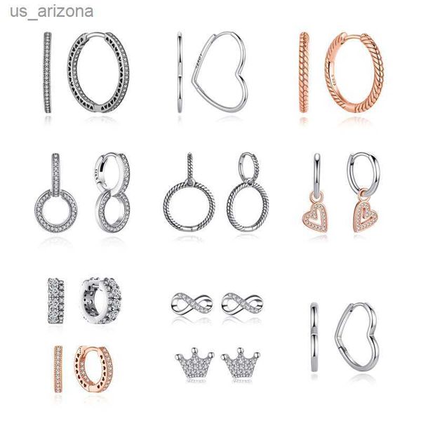 Original 925 Sterling Silber Ohrringe Für Frauen 2023 Neue Piercing Hoop Stud Rose Gold Herz Ohrringe Hochzeit Geschenk Luxus Schmuck L230620