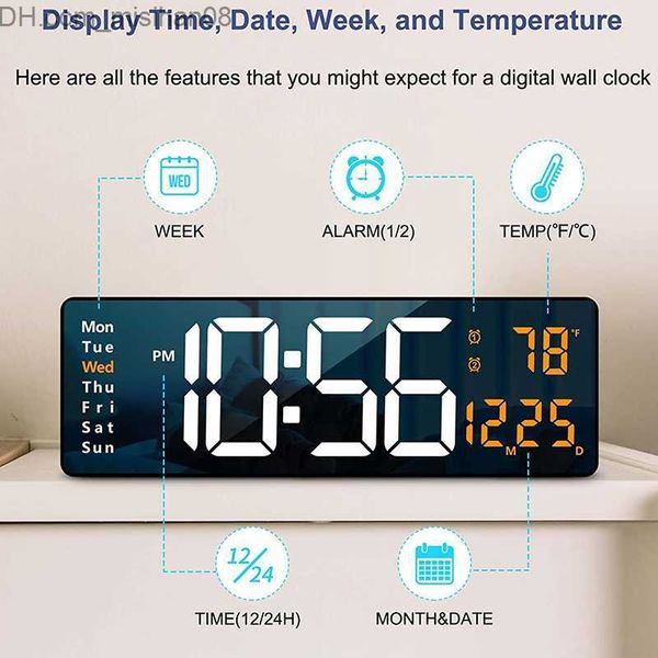 Orologi da parete Orologio da parete digitale da parete con telecomando grande orologio da parete temperatura data display settimanale alimentazione doppio allarme orologio da tavolo Z230712