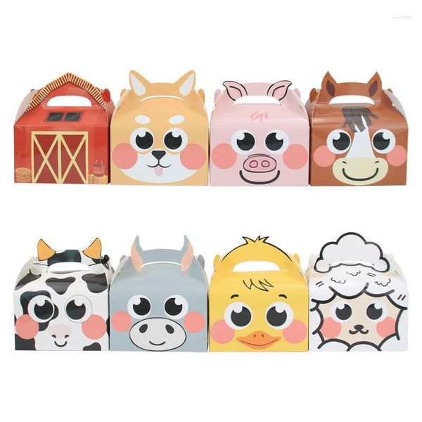 Confezione regalo 2 pezzi Scatole di caramelle per animali da fattoria Cartone Mucca Maiale Biscotto Scatola per imballaggio Bambini Fattoria a tema Forniture per feste di compleanno Regali fai da te