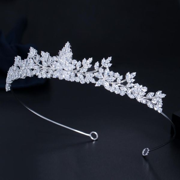 Ternos cwwzircon marquise cortada cubic zirconia flor tiara coroa de casamento acessórios para figurinos de cabeceira de cabeça de noiva A032