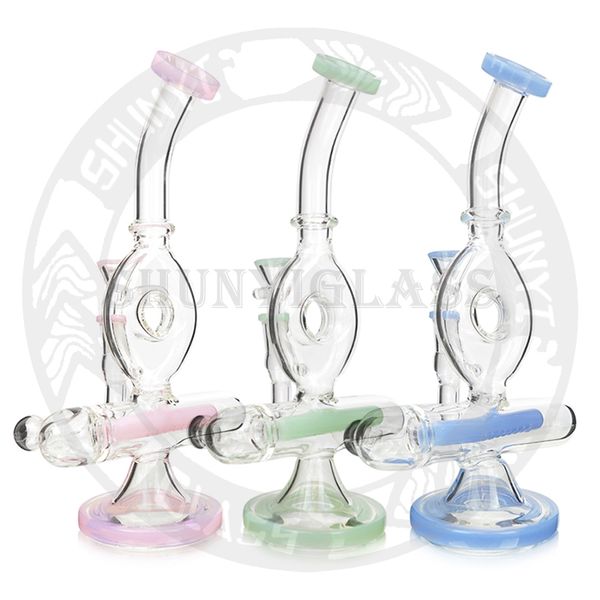 Pink Dab rig reciclador narguilé em linha perc Dounts cachimbo de água para fumar vidro Bong Rigs presentes 14,4 mm junta de alta qualidade