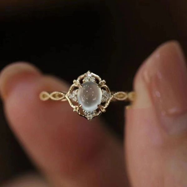 New In Natural Moonstone Cats Eyes Rings for Women Hollow Index Finger Ring Christmas Personality Fashion Jewelry envio gratis