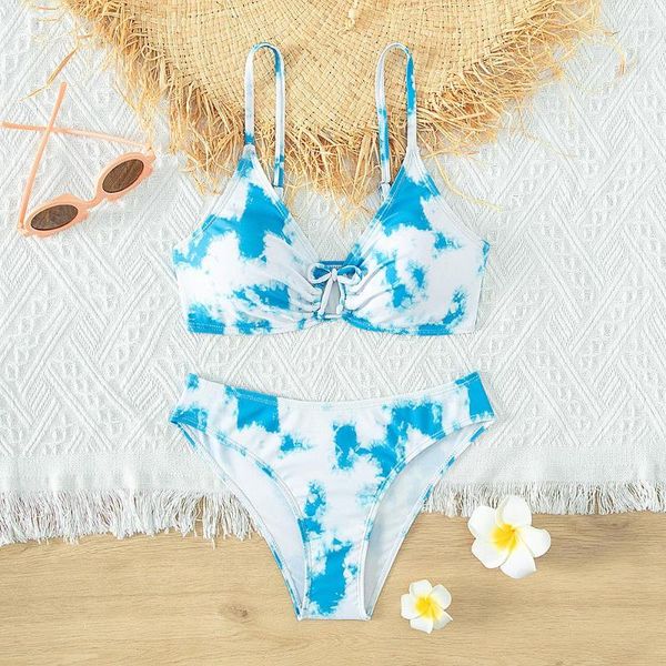 Costumi da bagno da donna Set bikini tinto in cravatta blu cielo per ragazze adolescenti Costumi da bagno 2 pezzi Costumi da bagno per bambini