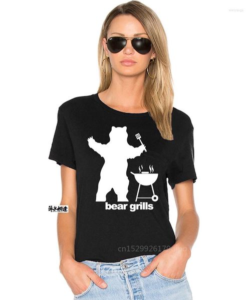 Magliette da donna Bear Grills BBQ T-shirt stampata da uomo con slogan divertente