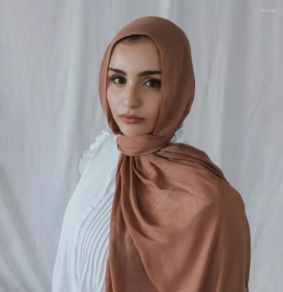 Roupas étnicas Lã Algodão Hijab Cachecol Linho Borla Sólida Longa e Macia Tiara Muçulmana Feminina Simples Xaile E Envoltório Foulard Feminino