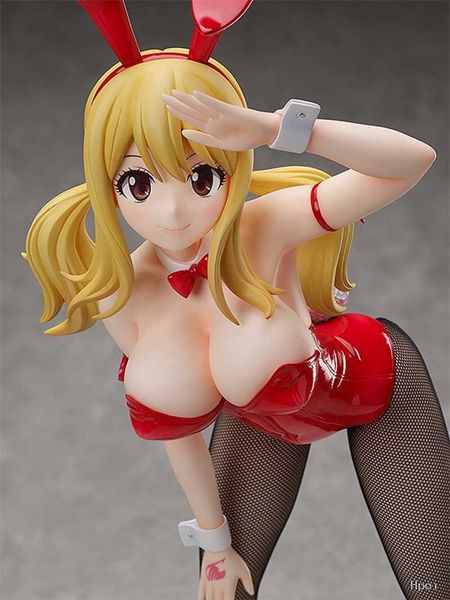 Figuras de brinquedo de ação 40cm anime fairy tail anime figura lucy scarlet sexy preto malha meias coelho menina modelo boneca