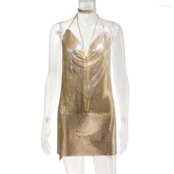 Повседневные платья 2023 Серебряные материалы серебряные материалы одеваются сексуальные клубные блеск для светооттрай