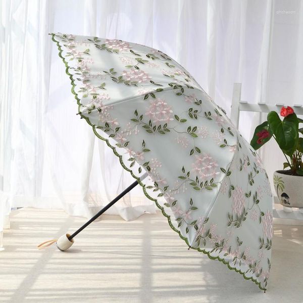 Guarda-chuva de camada dupla renda guarda-chuva feminino luxo bordado proteção solar UV guarda-sol bonito princesa ensolarado para meninas
