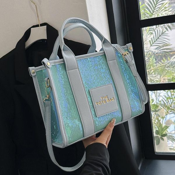 Borse da sera Borse grandi con paillettes per donna 2023 Borsa tote casual in pelle moda Lettera Spalla donna di lusso per pendolari di alta qualità