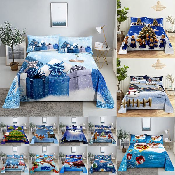 Bettwäsche-Sets 3D HD Weihnachten Bettwäsche Set Blau Kissenbezug Abdeckung Leinen Kissenbezug Home Dekoration für Einzel-Doppel-Twin-König 230710