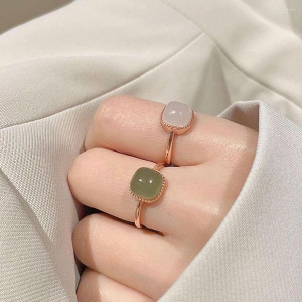 Cluster Rings 1pcs Vintage Hetian Jade Sugar Cube Ring per le donne che aprono gioielli di design di nicchia geometrica con dito regolabile