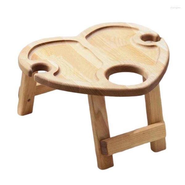 Mobili da campo Tavolo da vino portatile a forma di cuore pieghevole per picnic in legno da spiaggia Piccolo snack all'aperto Vassoio per formaggi Concerti al parco giardino