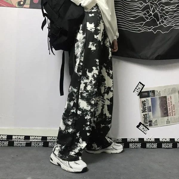Calças Femininas Cargo Harajuku High Street Plus Size Dark Tie Dye Reta Casual Perna Larga Emo Streetwear Feminino Punk Moda Gótico