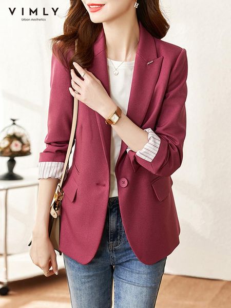 Trench vimly 2023 primavera blazers jaqueta para mulheres senhoras do escritório elegante terno manga longa gola entalhada casaco novo em outerwears