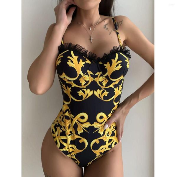 Roupa de banho feminina NHKDSASA Maiô feminino renda push up 2023 sexy mulher uma peça feminina tanga feminina estampada biquíni monoquíni brasileiro