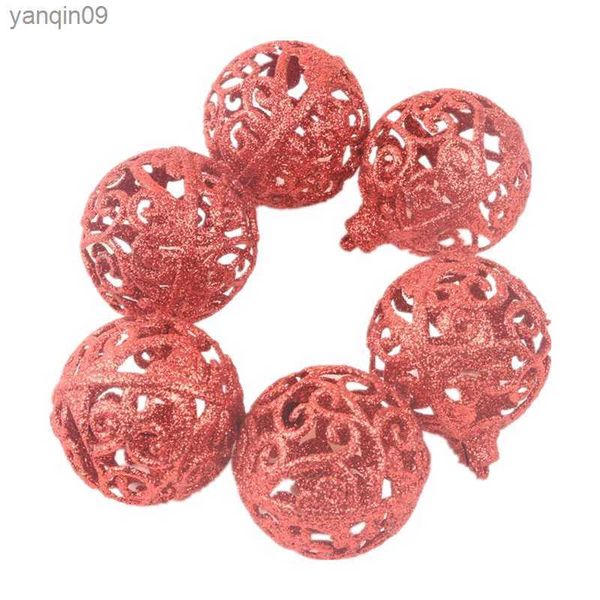 6pcs parıltı Noel topları Baubles Noel Ağaç Süsü Altın Gümüş Kırmızı İçi Boş Plastik Toplar Noel Düğün Dekor DIY 6cm L230626