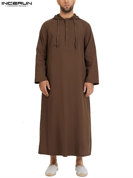 Abbigliamento etnico INCERUN Abiti da uomo islamici Abito Robe Felpe con cappuccio stile musulmano Robe Arabia Saudita Manica lunga Caftano Lungo Jubba Thobe Homb 230710