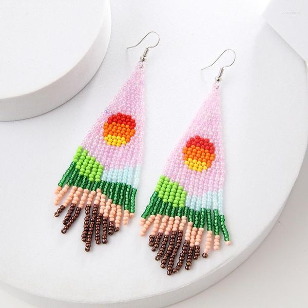 Boucles d'oreilles pendantes riz perle gland tricot à la main bohême Design originalité coloré soleil mode Simple alliage perlé