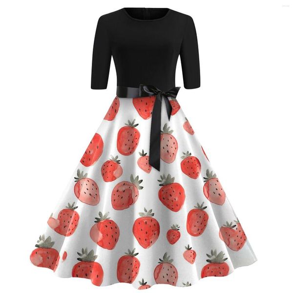 Lässige Kleider Damenmode Kleid mit Gürtel Wassermelone Erdbeere Rundhalsausschnitt Ananas bedruckt Stilvoll und Design Vestidos