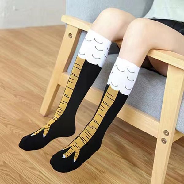 Calzini da donna Calze da piedi di gallina Calze da donna Simpatico cartone animato 3D Ginocchio Sport Compressione media del tubo